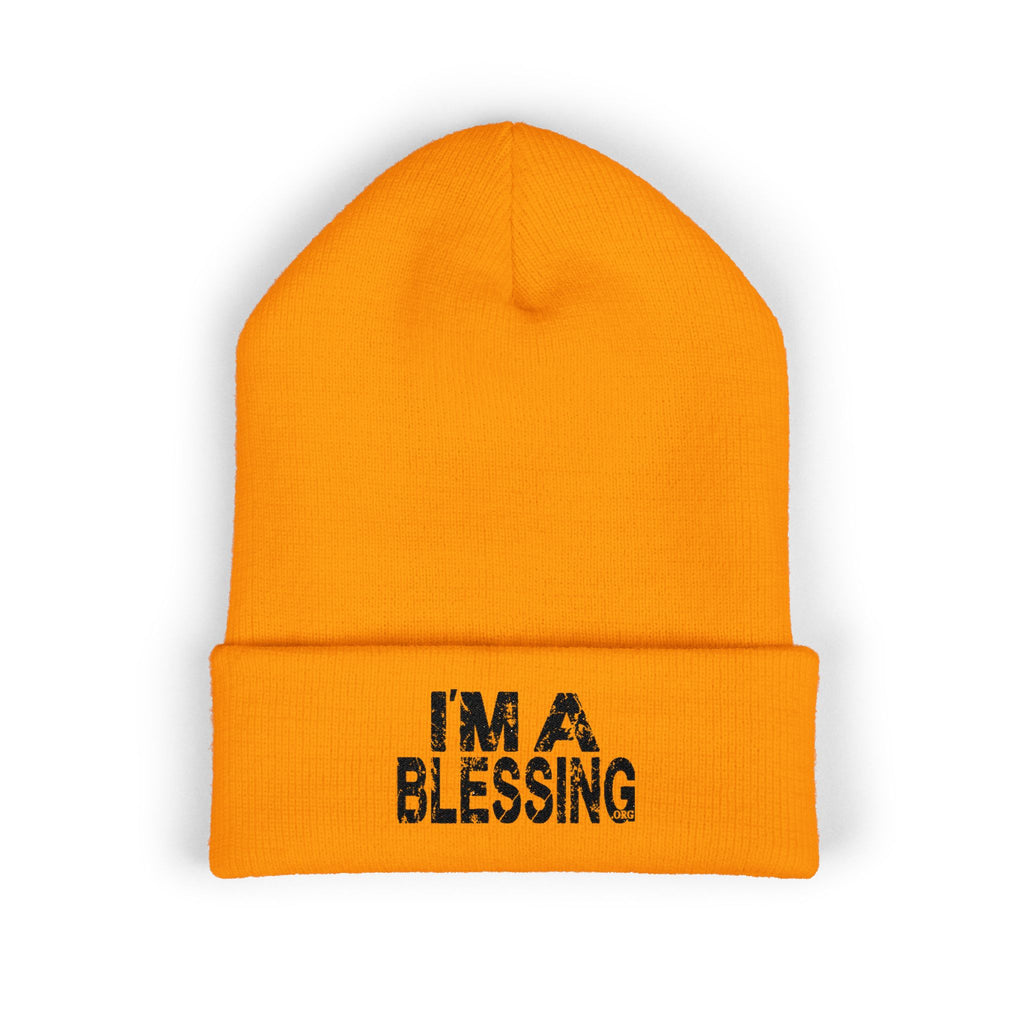 Embroidered Classic Cuffed Beanie - "I'm a Blessing" Black Text