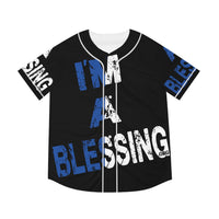 Men's Baseball Jersey - 'I'm a Blessing' Graphic Tee White Blue on Black