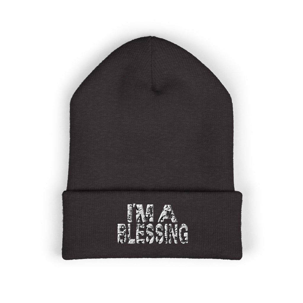 Copy of Embroidered Classic Cuffed Beanie - "I'm a Blessing" White Text