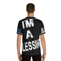Men's Baseball Jersey - 'I'm a Blessing' Graphic Tee White Blue on Black