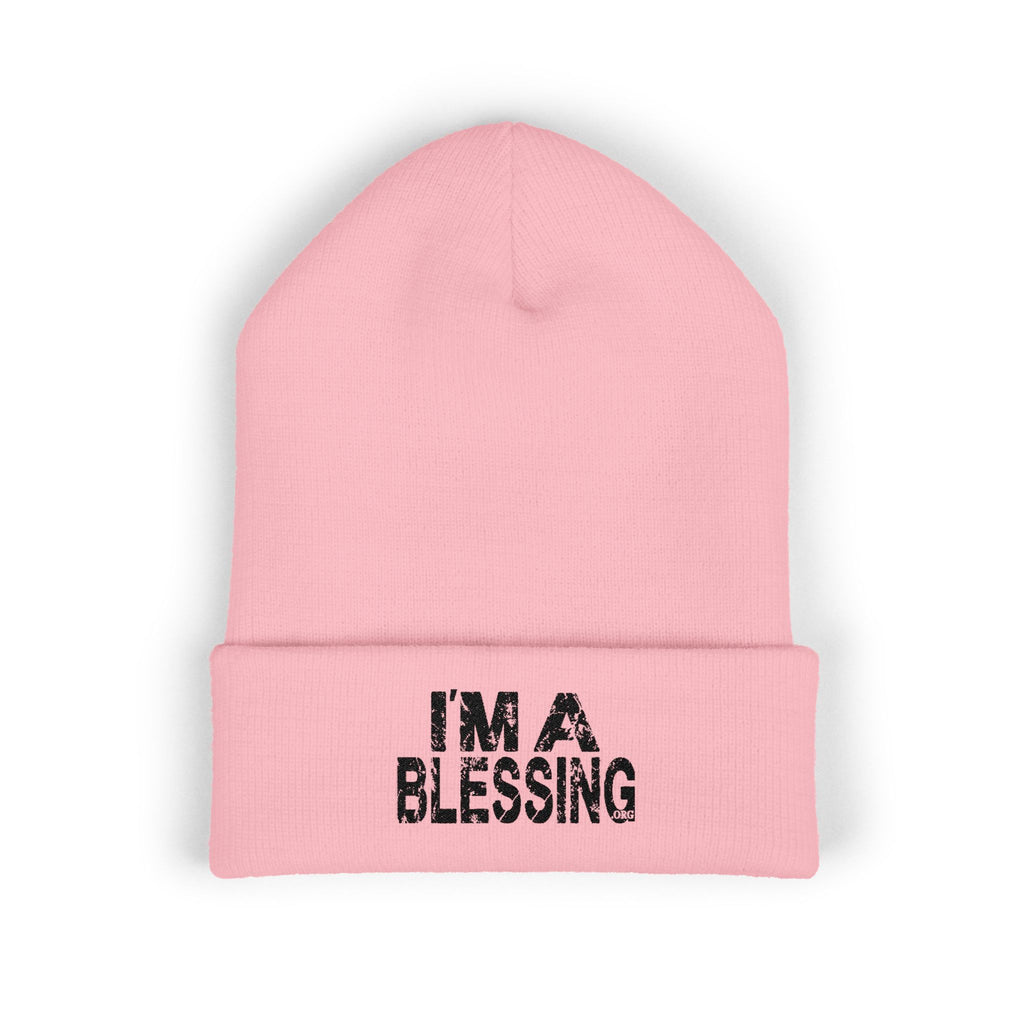 Embroidered Classic Cuffed Beanie - "I'm a Blessing" Black Text