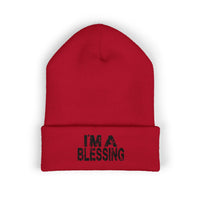 Embroidered Classic Cuffed Beanie - "I'm a Blessing" Black Text