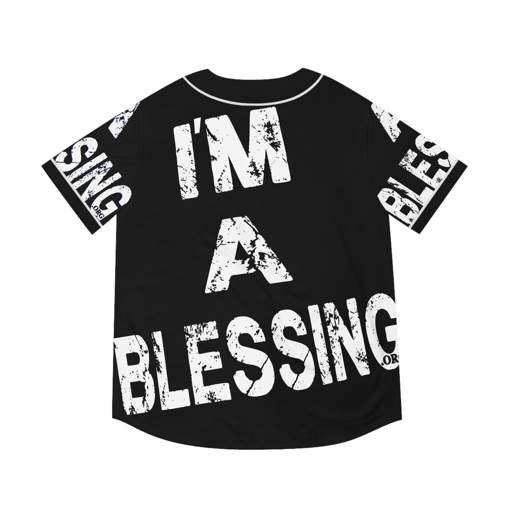 Men's Baseball Jersey - 'I'm a Blessing' Graphic Tee White on Black