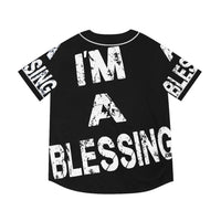 Men's Baseball Jersey - 'I'm a Blessing' Graphic Tee White on Black