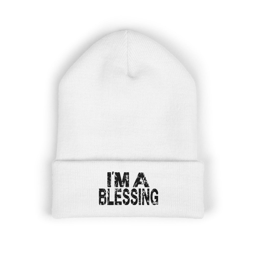Embroidered Classic Cuffed Beanie - "I'm a Blessing" Black Text