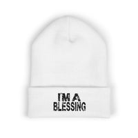 Embroidered Classic Cuffed Beanie - "I'm a Blessing" Black Text