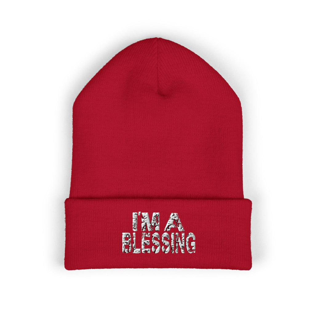 Copy of Embroidered Classic Cuffed Beanie - "I'm a Blessing" White Text