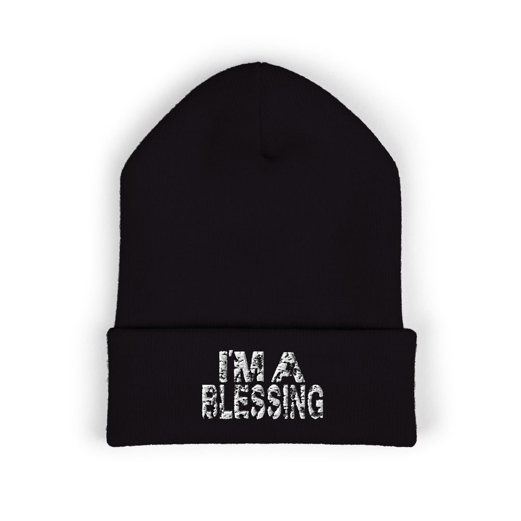 Copy of Embroidered Classic Cuffed Beanie - "I'm a Blessing" White Text