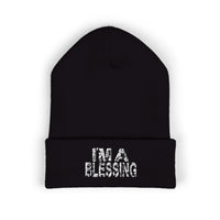 Copy of Embroidered Classic Cuffed Beanie - "I'm a Blessing" White Text