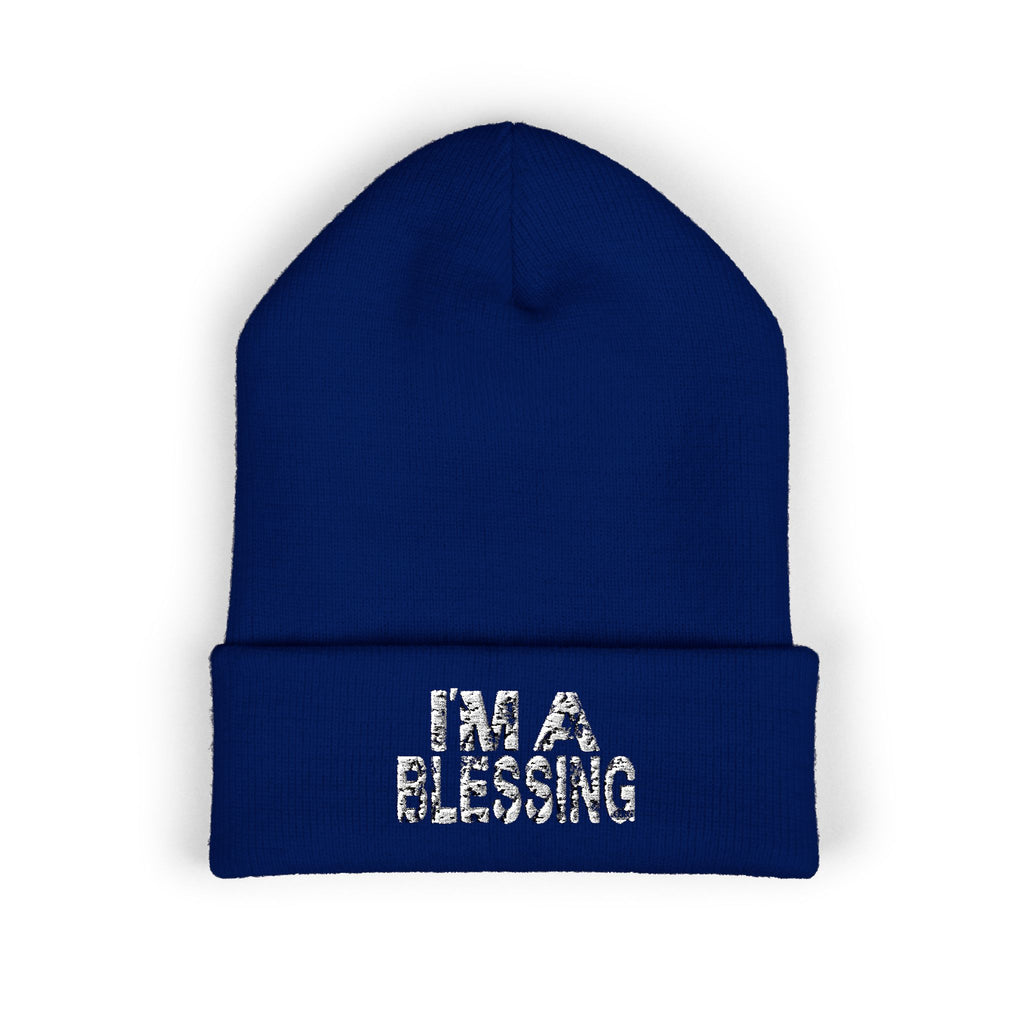 Copy of Embroidered Classic Cuffed Beanie - "I'm a Blessing" White Text