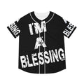 Men's Baseball Jersey - 'I'm a Blessing' Graphic Tee White on Black