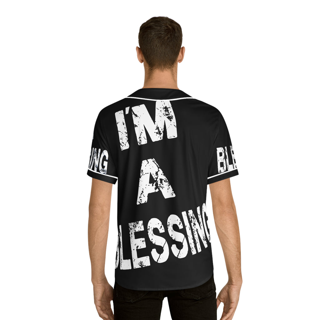 Men's Baseball Jersey - 'I'm a Blessing' Graphic Tee White on Black