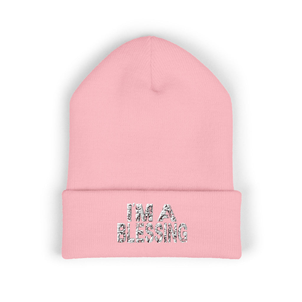 Copy of Embroidered Classic Cuffed Beanie - "I'm a Blessing" White Text