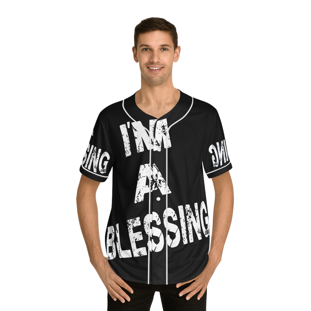 Men's Baseball Jersey - 'I'm a Blessing' Graphic Tee White on Black