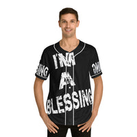 Men's Baseball Jersey - 'I'm a Blessing' Graphic Tee White on Black