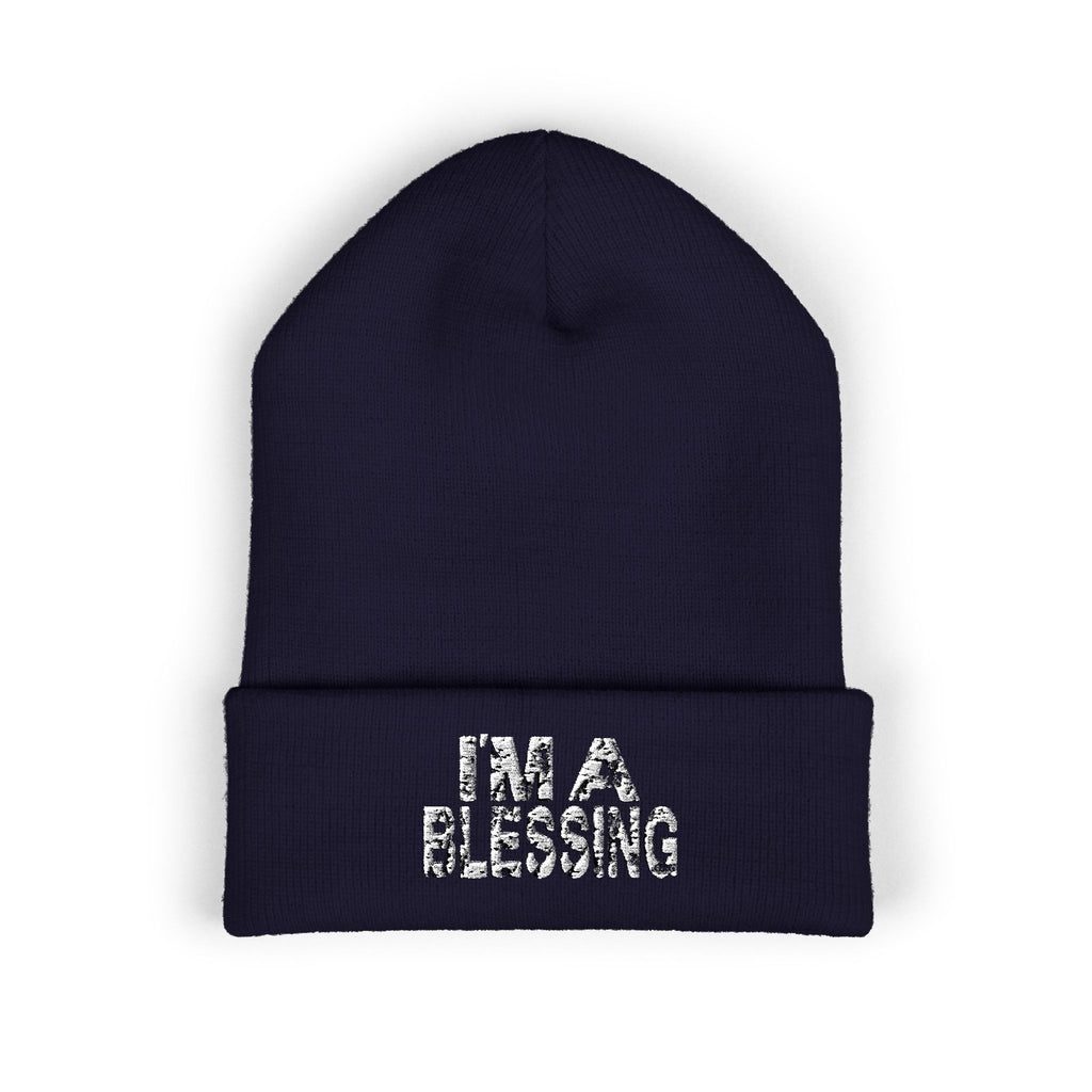 Copy of Embroidered Classic Cuffed Beanie - "I'm a Blessing" White Text