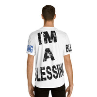 Men's Baseball Jersey - 'I'm a Blessing' Graphic Tee Black Blue