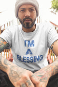 I'm a Blessing Unisex Garment-Dyed T-Shirt - Positive Vibe Apparel Blue Text